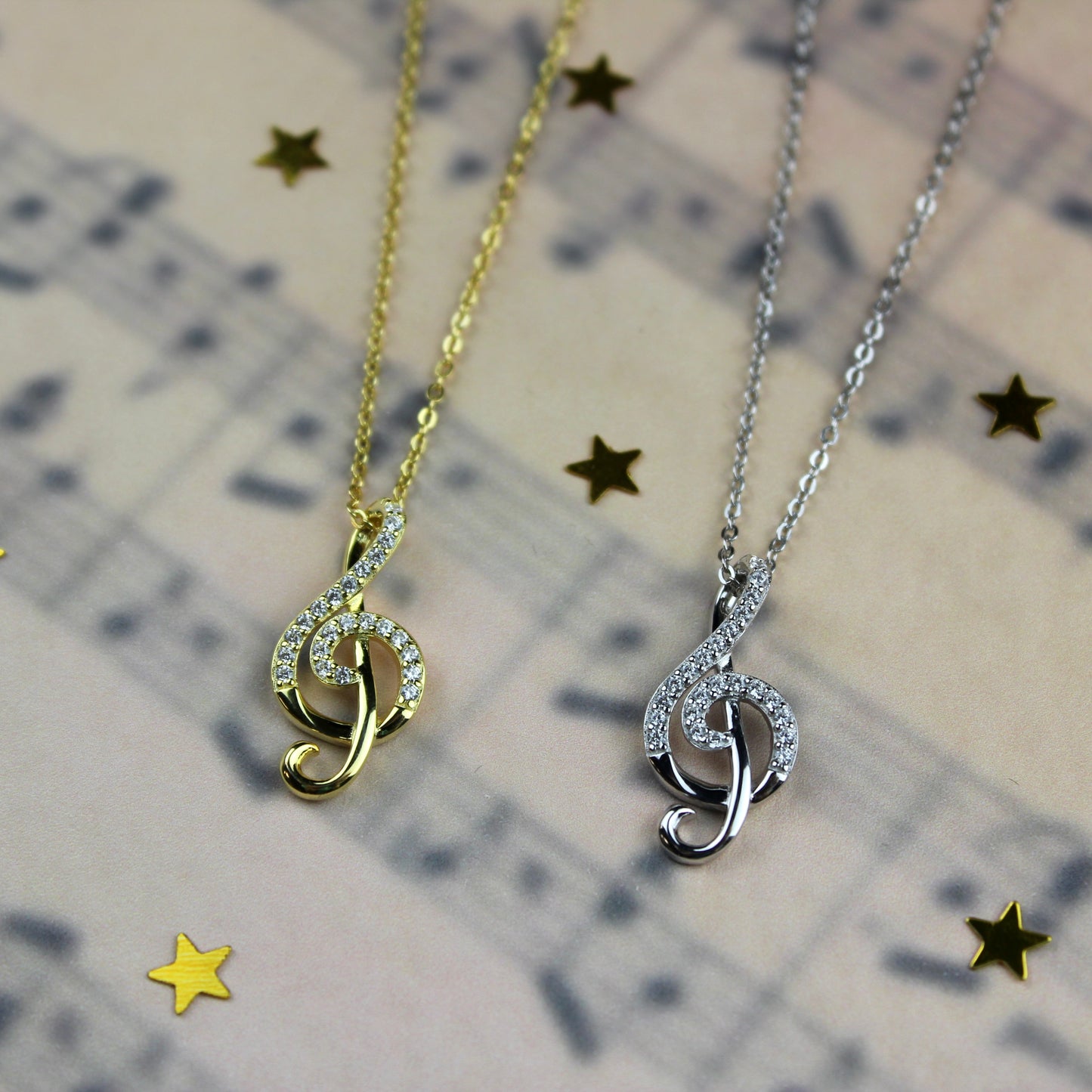 Treble Clef Cubic Zirconia Necklace