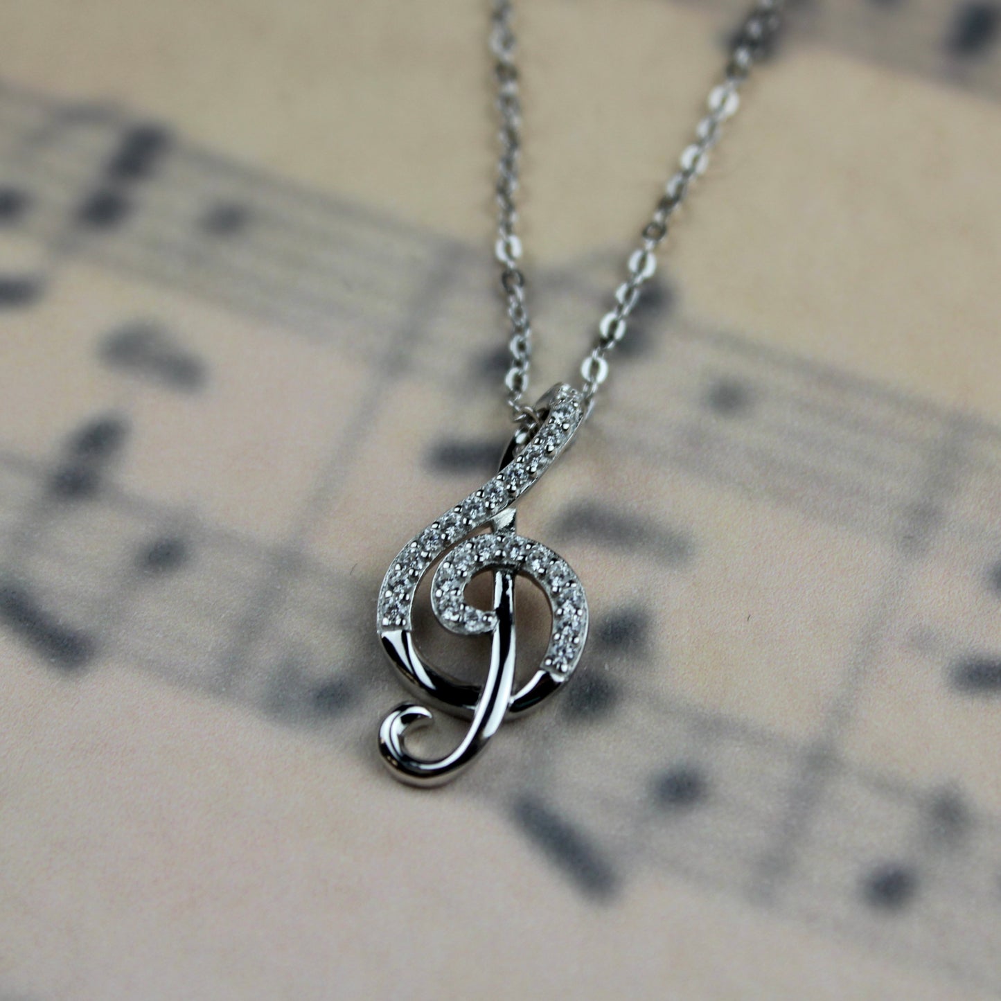 Treble Clef Cubic Zirconia Necklace