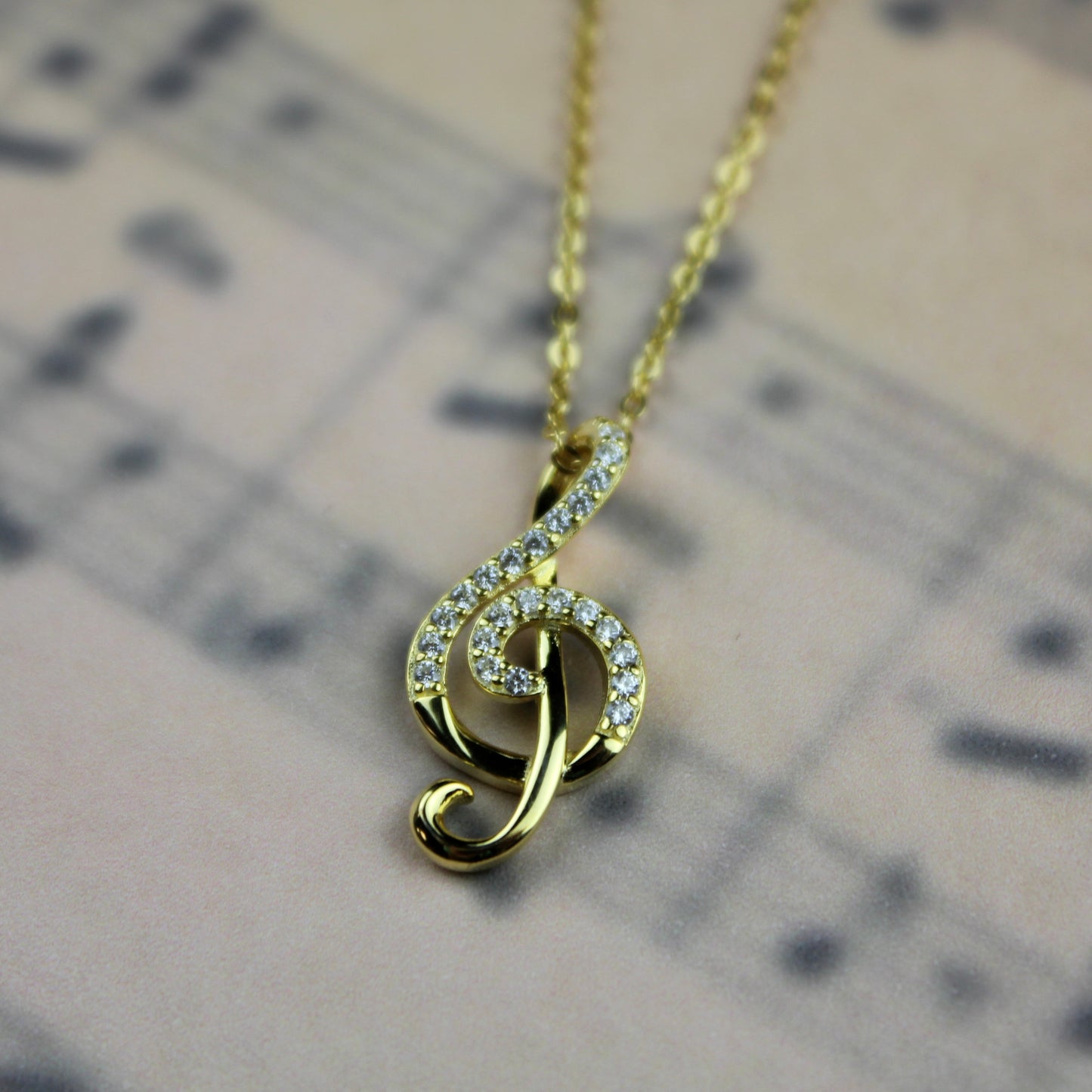 Treble Clef Cubic Zirconia Necklace