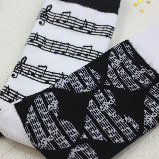 Black and White Music Note Socks